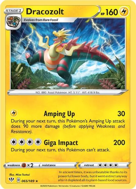Dracozolt #065/189 Reverse Holofoil Pokémon card from Darkness Ablaze