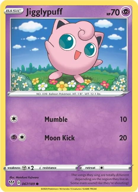 Jigglypuff #067/189 Reverse Holofoil Pokémon card from Darkness Ablaze