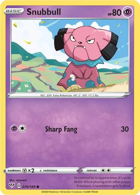 Snubbull #070/189 Reverse Holofoil Pokémon card from Darkness Ablaze