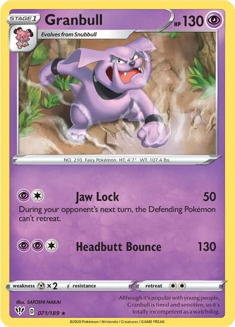 Granbull #071/189 Pokémon card from Darkness Ablaze