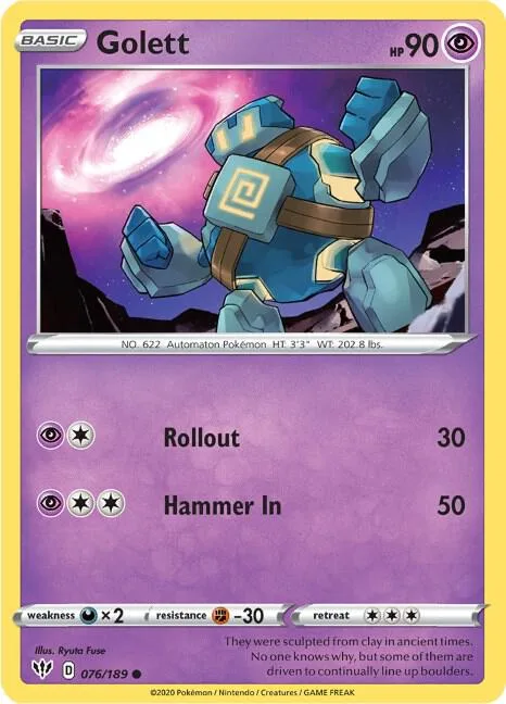 Golett #076/189 Reverse Holofoil Pokémon card from Darkness Ablaze