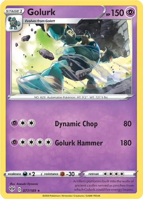 Golurk #077/189 Reverse Holofoil Pokémon card from Darkness Ablaze