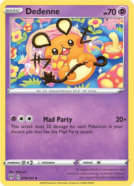 Dedenne #078/189 Reverse Holofoil Pokémon card from Darkness Ablaze