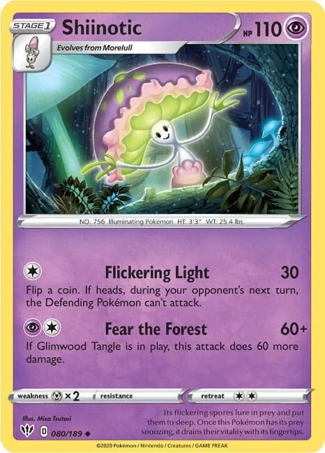 Shiinotic #080/189 Reverse Holofoil Pokémon card from Darkness Ablaze