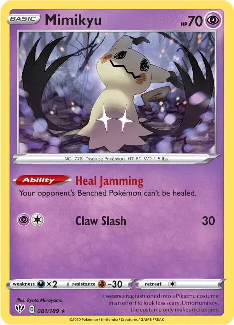 Mimikyu #081/189 Reverse Holofoil Pokémon card from Darkness Ablaze