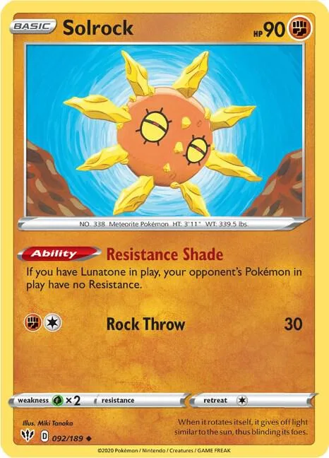 Solrock #092/189 Pokémon card from Darkness Ablaze