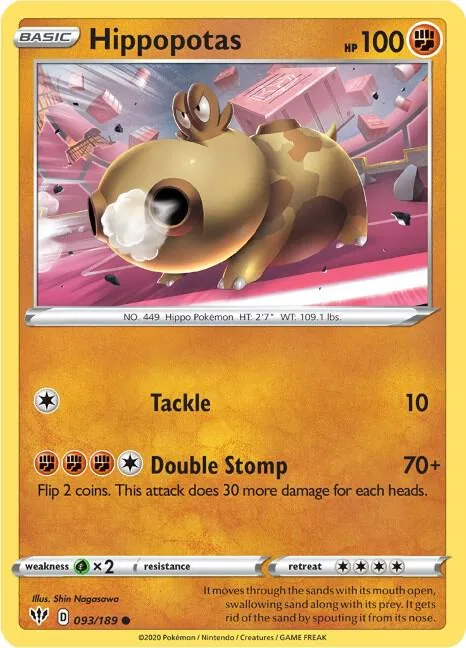Hippopotas #093/189 Reverse Holofoil Pokémon card from Darkness Ablaze