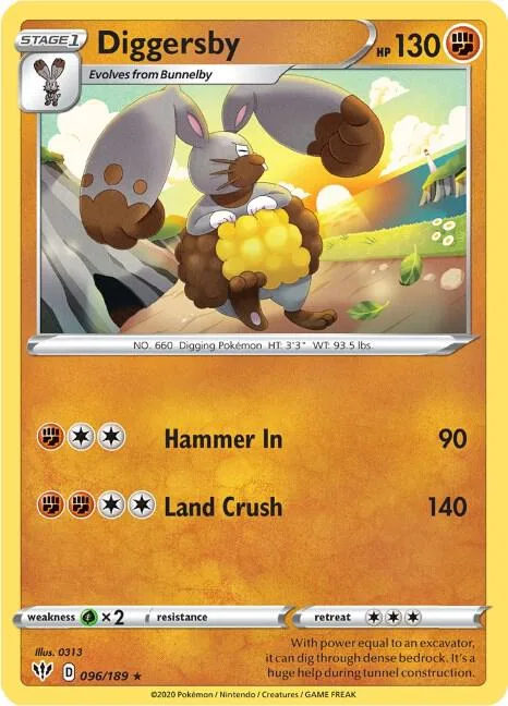 Diggersby #096/189 Reverse Holofoil Pokémon card from Darkness Ablaze