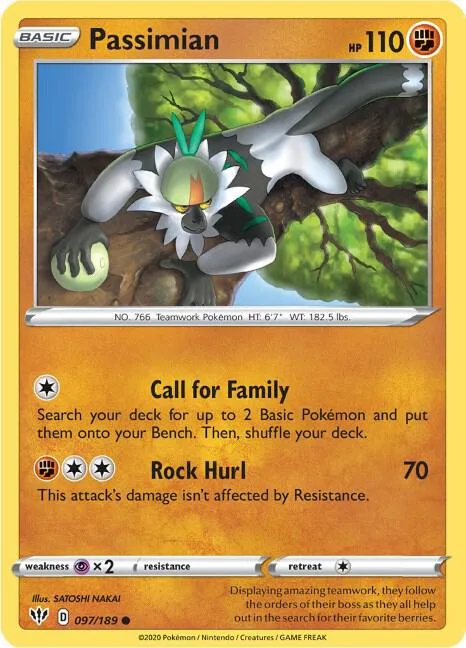 Passimian #097/189 Reverse Holofoil Pokémon card from Darkness Ablaze