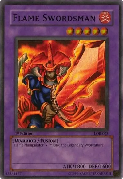 Flame Swordsman LOB-003 1st Edition Yu-Gi-Oh card from The Legend of Blue Eyes White Dragon