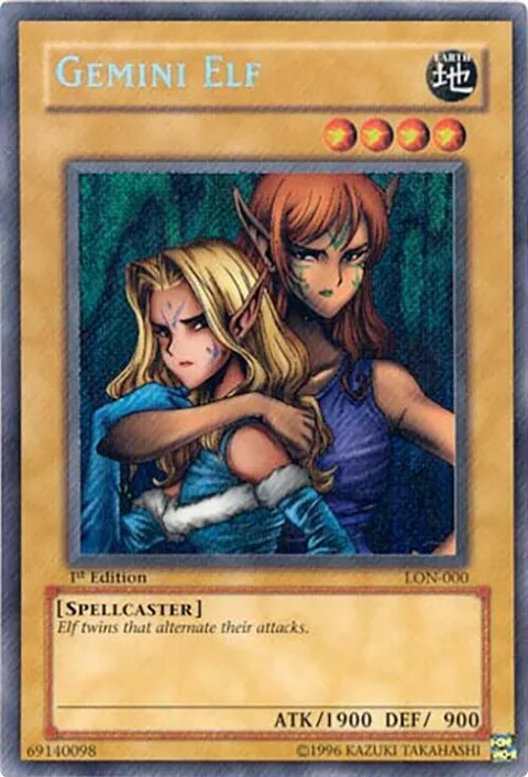 Gemini Elf LON-000 1st Edition Yu-Gi-Oh card from Labyrinth of Nightmare