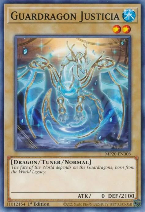 Guardragon Justicia MP20-EN008 Yu-Gi-Oh card from 2020 Tin of Lost Memories