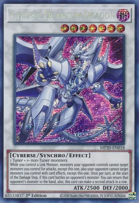 Cyberse Quantum Dragon MP20-EN018 Yu-Gi-Oh card from 2020 Tin of Lost Memories