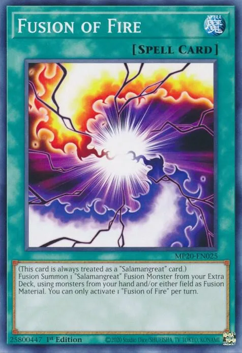 Fusion of Fire MP20-EN025 Yu-Gi-Oh card from 2020 Tin of Lost Memories