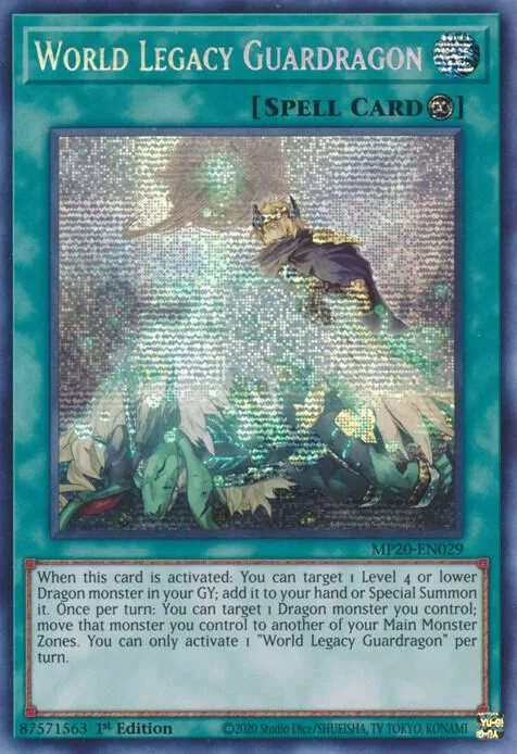 World Legacy Guardragon MP20-EN029 Yu-Gi-Oh card from 2020 Tin of Lost Memories