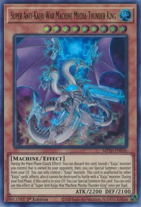Super Anti-Kaiju War Machine Mecha-Thunder-King MP20-EN036 Yu-Gi-Oh card from 2020 Tin of Lost Memories