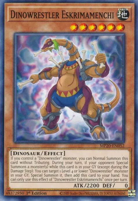 Dinowrestler Eskrimamenchi MP20-EN052 Yu-Gi-Oh card from 2020 Tin of Lost Memories