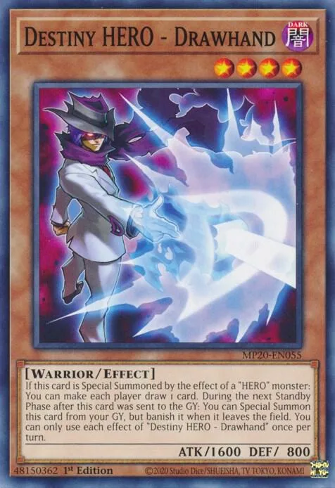 Destiny HERO - Drawhand MP20-EN055 Yu-Gi-Oh card from 2020 Tin of Lost Memories