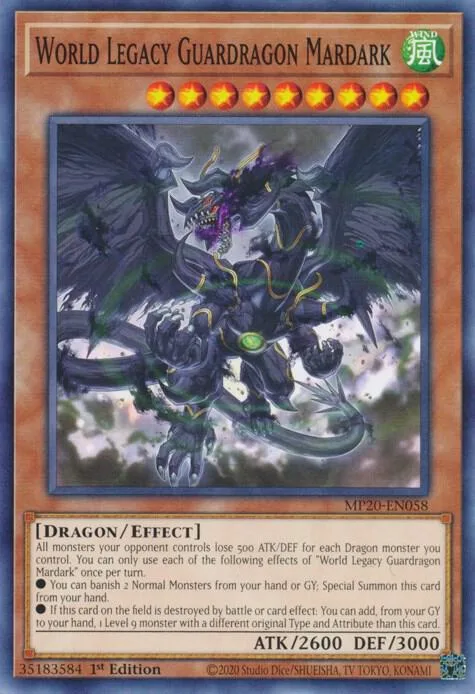 World Legacy Guardragon Mardark MP20-EN058 Yu-Gi-Oh card from 2020 Tin of Lost Memories