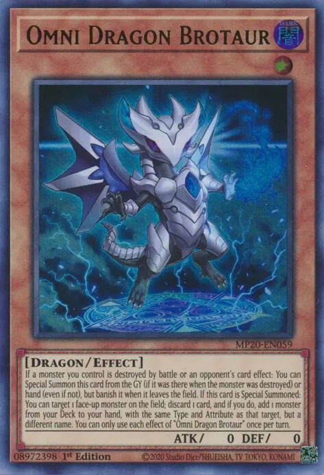 Omni Dragon Brotaur MP20-EN059 Yu-Gi-Oh card from 2020 Tin of Lost Memories