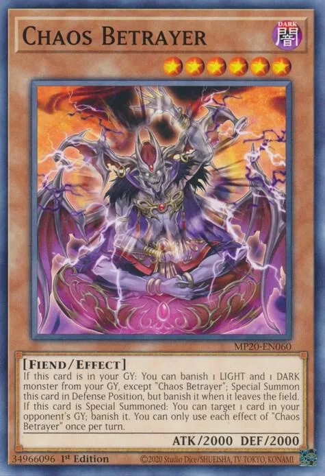 Chaos Betrayer MP20-EN060 Yu-Gi-Oh card from 2020 Tin of Lost Memories
