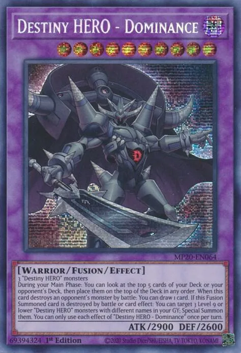 Destiny HERO - Dominance MP20-EN064 Yu-Gi-Oh card from 2020 Tin of Lost Memories