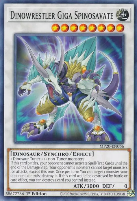 Dinowrestler Giga Spinosavate MP20-EN066 Yu-Gi-Oh card from 2020 Tin of Lost Memories