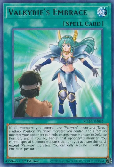 Valkyrie's Embrace MP20-EN091 Yu-Gi-Oh card from 2020 Tin of Lost Memories