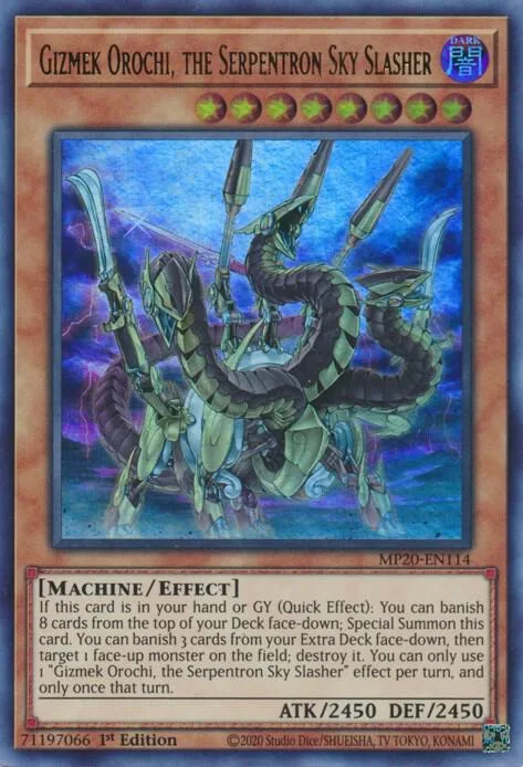 Gizmek Orochi, the Serpentron Sky Slasher MP20-EN114 Yu-Gi-Oh card from 2020 Tin of Lost Memories