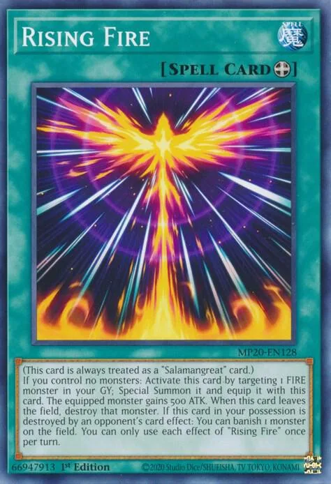 Rising Fire MP20-EN128 Yu-Gi-Oh card from 2020 Tin of Lost Memories