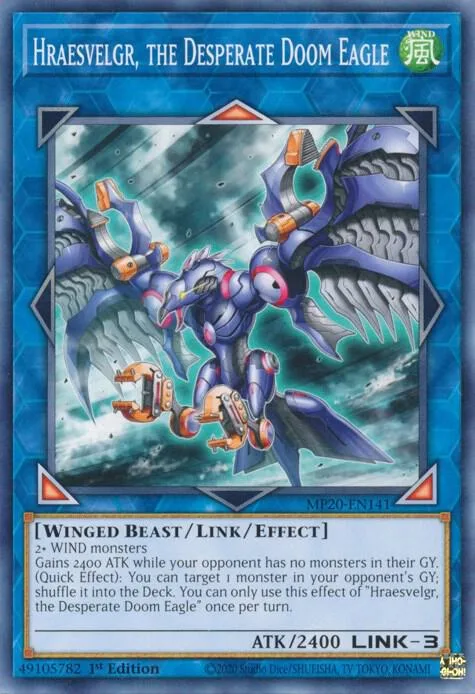 Hraesvelgr, the Desperate Doom Eagle MP20-EN141 Yu-Gi-Oh card from 2020 Tin of Lost Memories