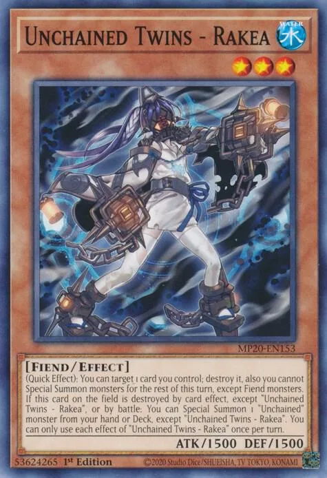 Unchained Twins - Rakea MP20-EN153 Yu-Gi-Oh card from 2020 Tin of Lost Memories