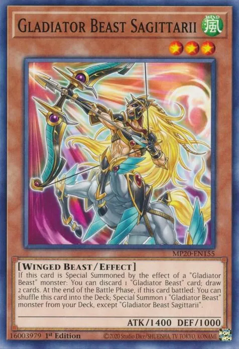 Gladiator Beast Sagittarii MP20-EN155 Yu-Gi-Oh card from 2020 Tin of Lost Memories