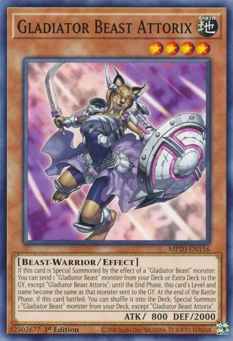 Gladiator Beast Attorix MP20-EN156 Yu-Gi-Oh card from 2020 Tin of Lost Memories