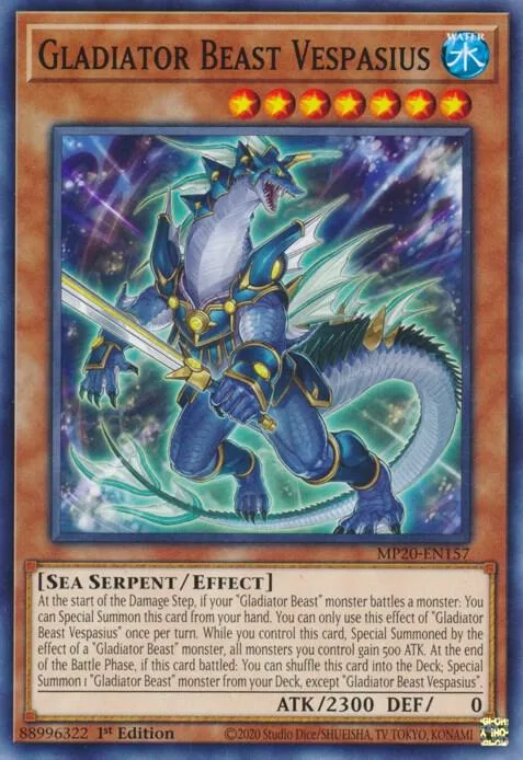 Gladiator Beast Vespasius MP20-EN157 Yu-Gi-Oh card from 2020 Tin of Lost Memories