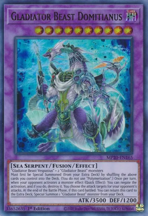 Gladiator Beast Domitianus MP20-EN165 Yu-Gi-Oh card from 2020 Tin of Lost Memories