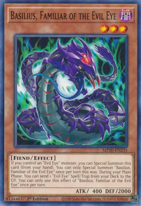 Basilius, Familiar of the Evil Eye MP20-EN235 Yu-Gi-Oh card from 2020 Tin of Lost Memories