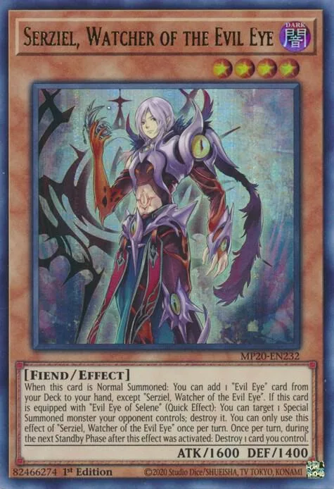 Serziel, Watcher of the Evil Eye MP20-EN232 Yu-Gi-Oh card from 2020 Tin of Lost Memories