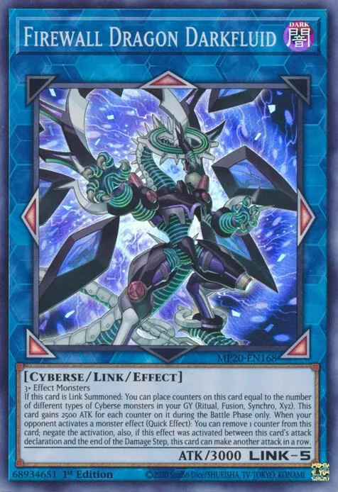 Firewall Dragon Darkfluid MP20-EN168 Yu-Gi-Oh card from 2020 Tin of Lost Memories