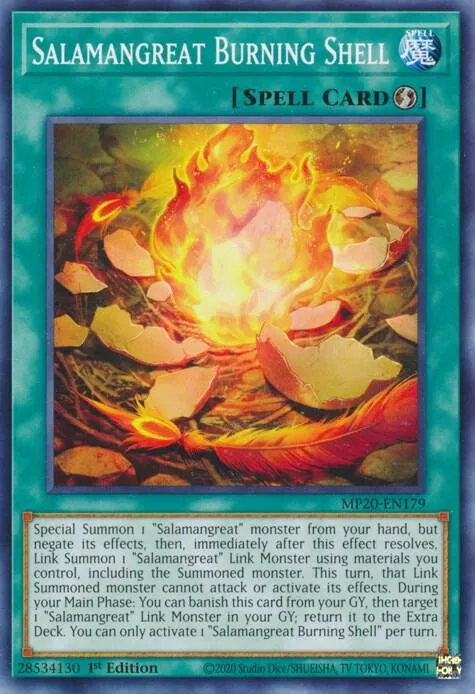 Salamangreat Burning Shell MP20-EN179 Yu-Gi-Oh card from 2020 Tin of Lost Memories