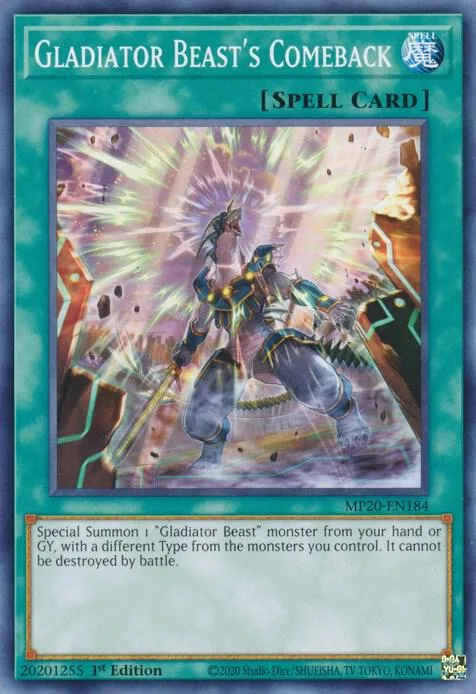 Gladiator Beast's Comeback MP20-EN184 Yu-Gi-Oh card from 2020 Tin of Lost Memories