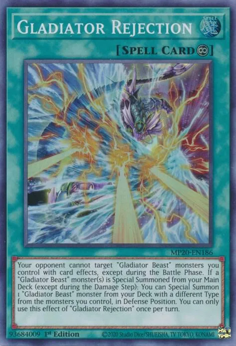 Gladiator Rejection MP20-EN186 Yu-Gi-Oh card from 2020 Tin of Lost Memories