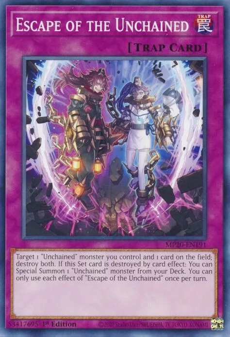 Escape of the Unchained MP20-EN191 Yu-Gi-Oh card from 2020 Tin of Lost Memories