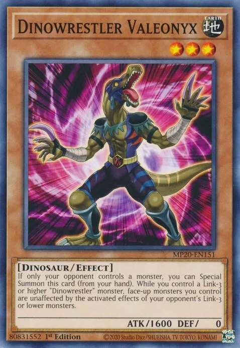 Dinowrestler Valeonyx MP20-EN151 Yu-Gi-Oh card from 2020 Tin of Lost Memories
