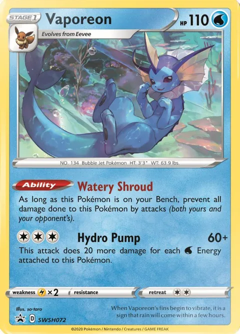 Vaporeon #SWSH072 Holofoil Pokémon card from Sword & Shield Promo Cards