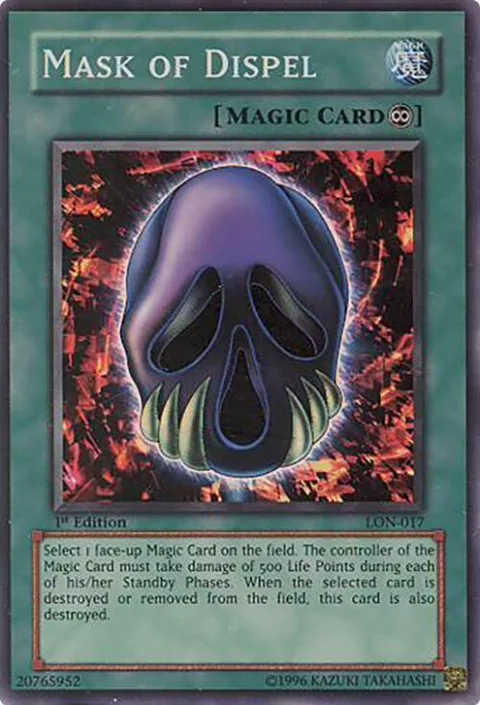 Mask of Dispel LON-017 Unlimited Yu-Gi-Oh card from Labyrinth of Nightmare