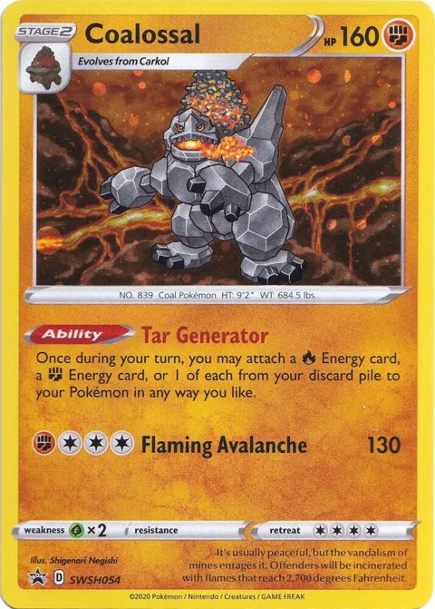 Coalossal #SWSH054 Holofoil Pokémon card from Sword & Shield Promo Cards