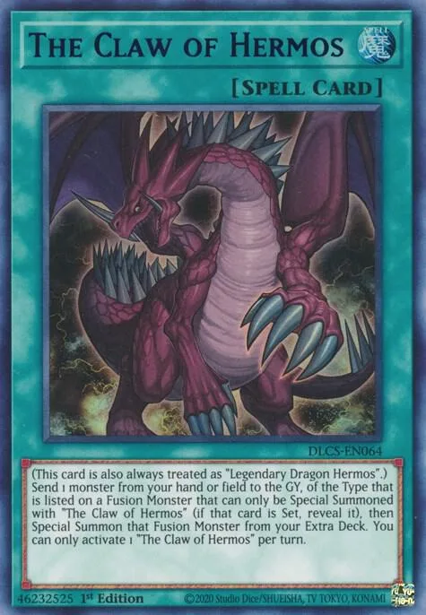 The Claw of Hermos Blue DLCS-EN064 Yu-Gi-Oh card from Dragons of Legend: The Complete Series