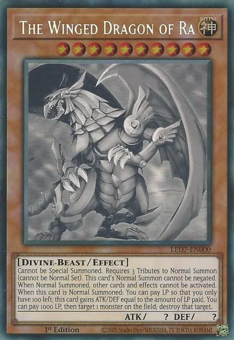 The Winged Dragon of Ra Ghost Rare LED7-EN000 Yu-Gi-Oh card from Legendary Duelists: Rage of Ra
