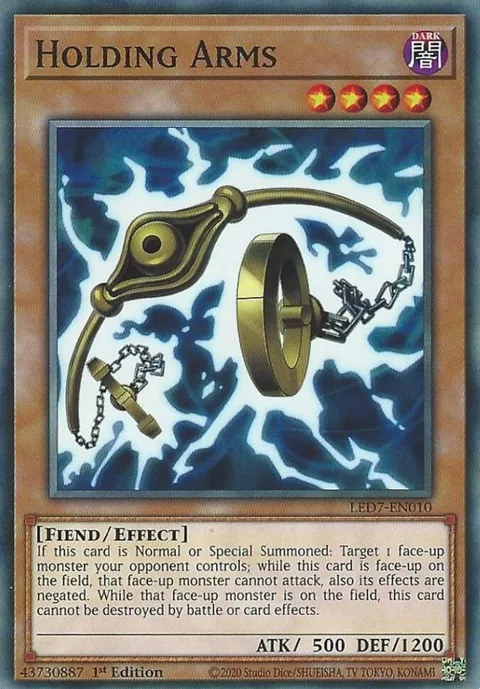 Holding Arms LED7-EN010 Yu-Gi-Oh card from Legendary Duelists: Rage of Ra